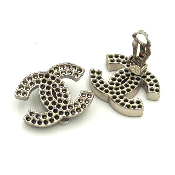 COA Chanel CC Silver Earrings - Picture 1 of 6